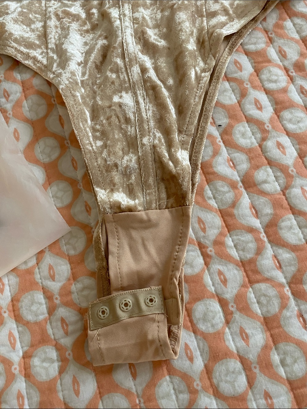 Velvet Rhinestone Detail Beige Bodysuit - Picture 3 of 4